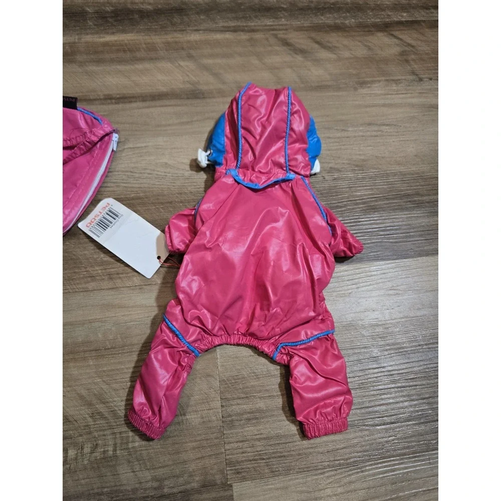 Pets00 Dog Raincoat Size XS Pet Rain Suit Pink Blue‎ Hooded Jumpsuit NWT